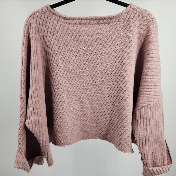 Free People I Can't Wait Crop Ribbed Sweater Cuffed Wide Sleeve XS Pink - Picture 5 of 6